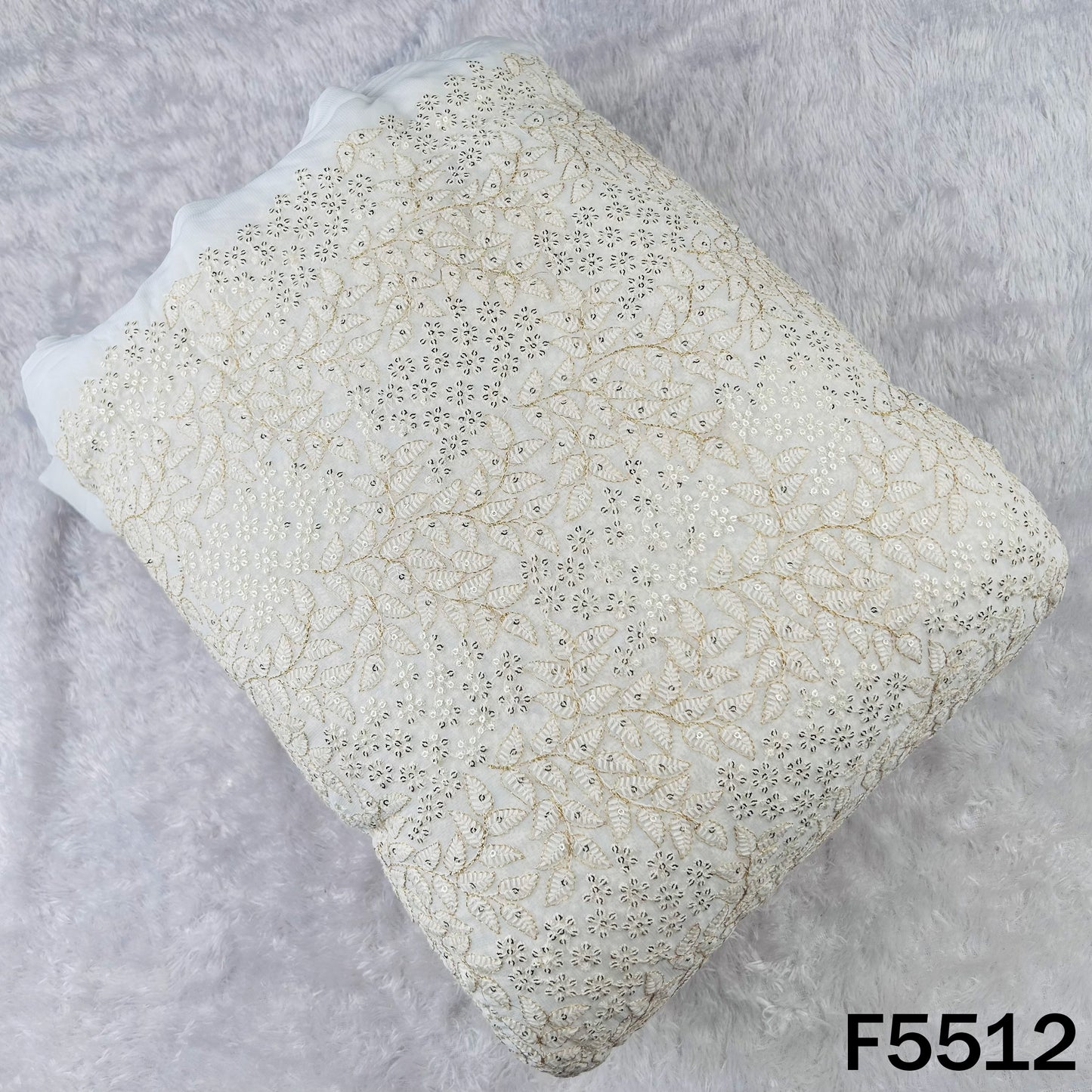 Dyeable Zari Sequins Thread Embroidered Georgette Fabric - F5512