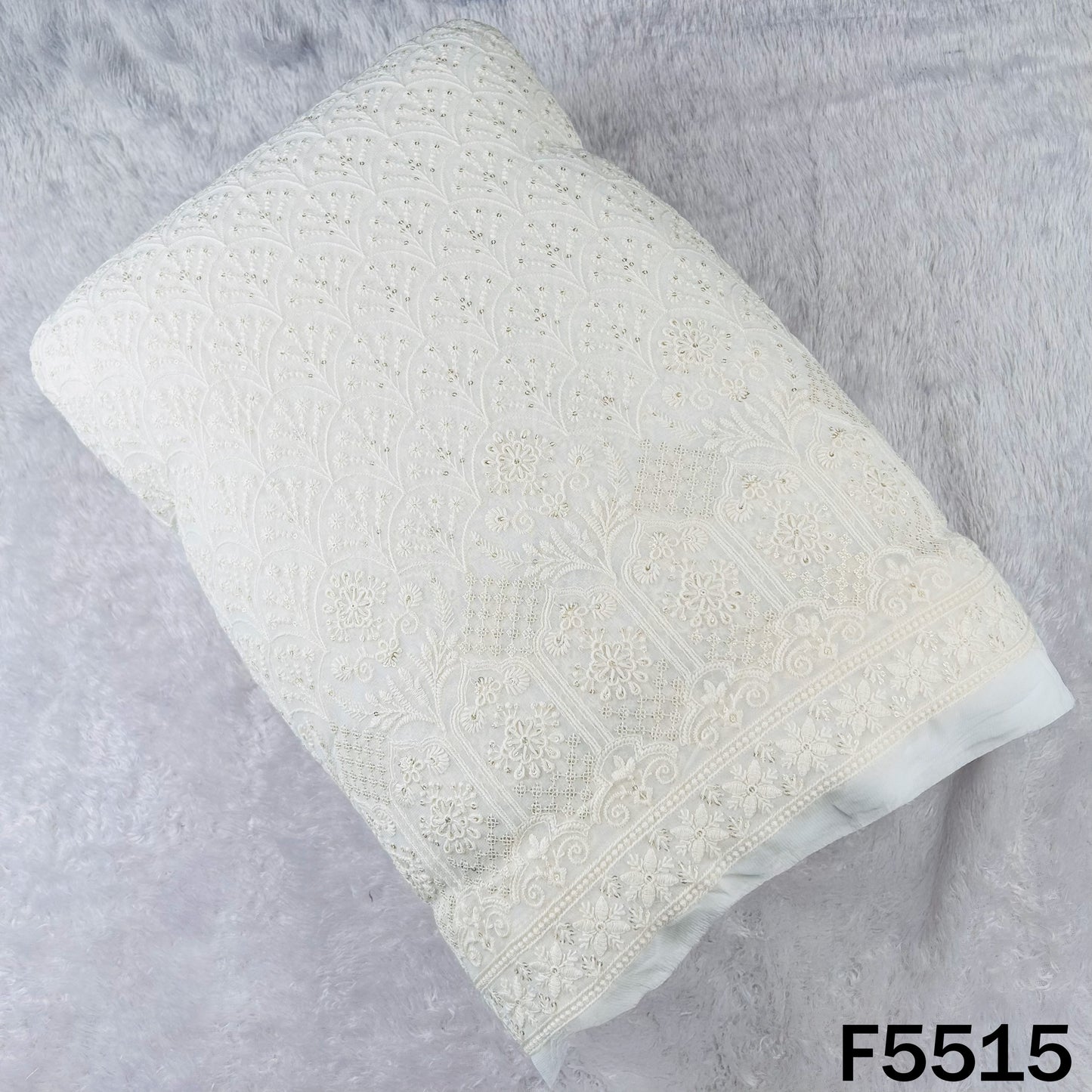 Dyeable Thread Sequins Embroidered Georgette Fabric - F5515