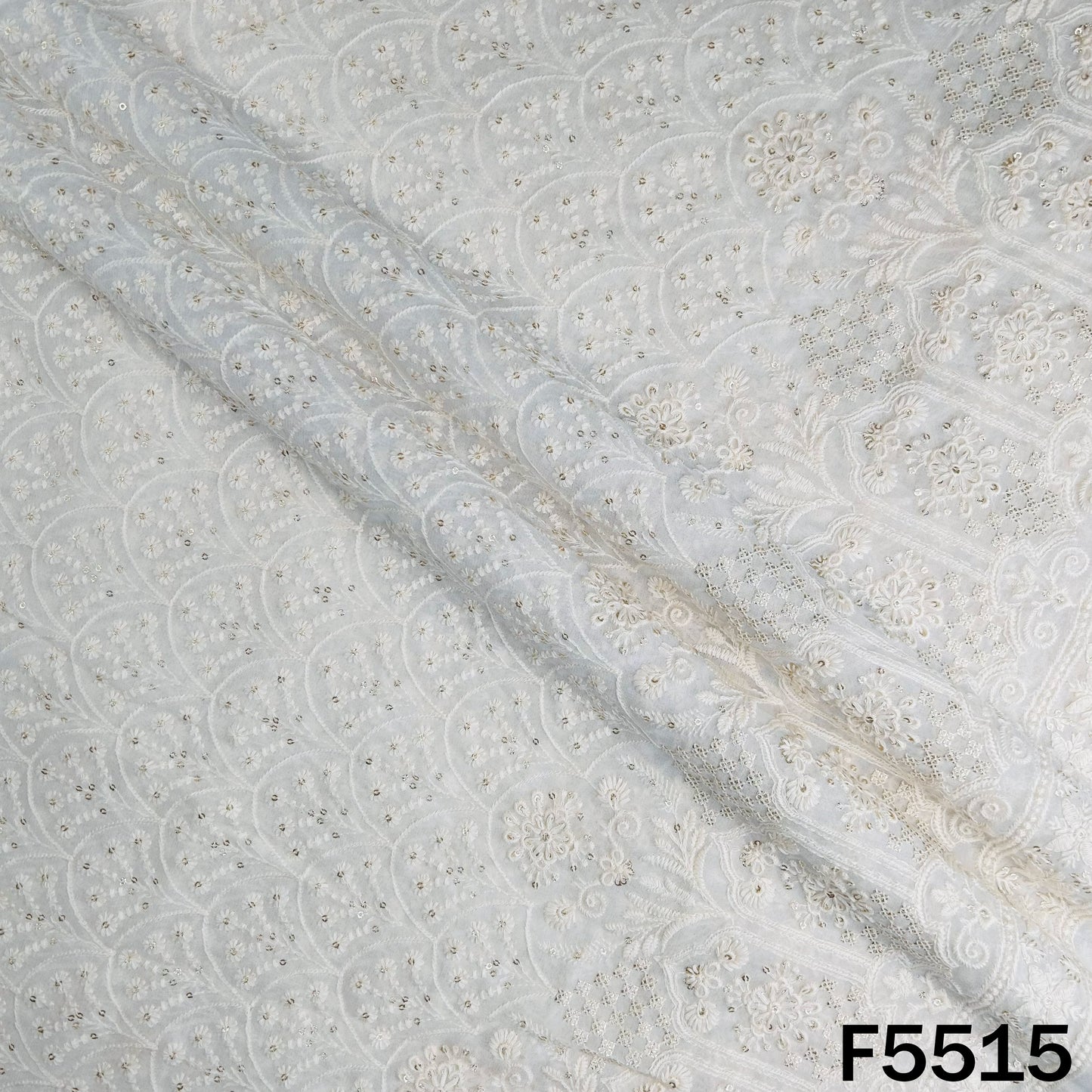 Dyeable Thread Sequins Embroidered Georgette Fabric - F5515