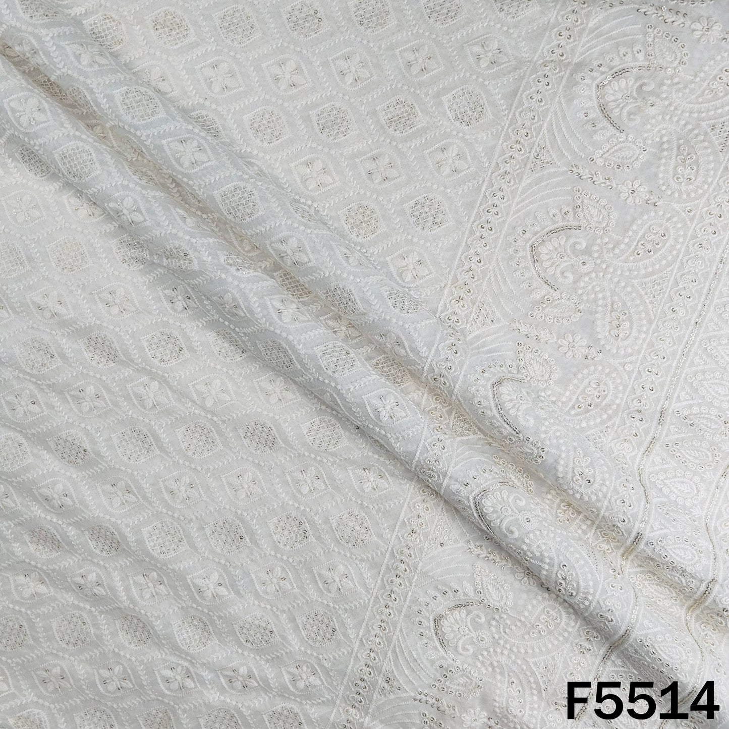 Dyeable Thread Sequins Embroidered Georgette Fabric - F5514