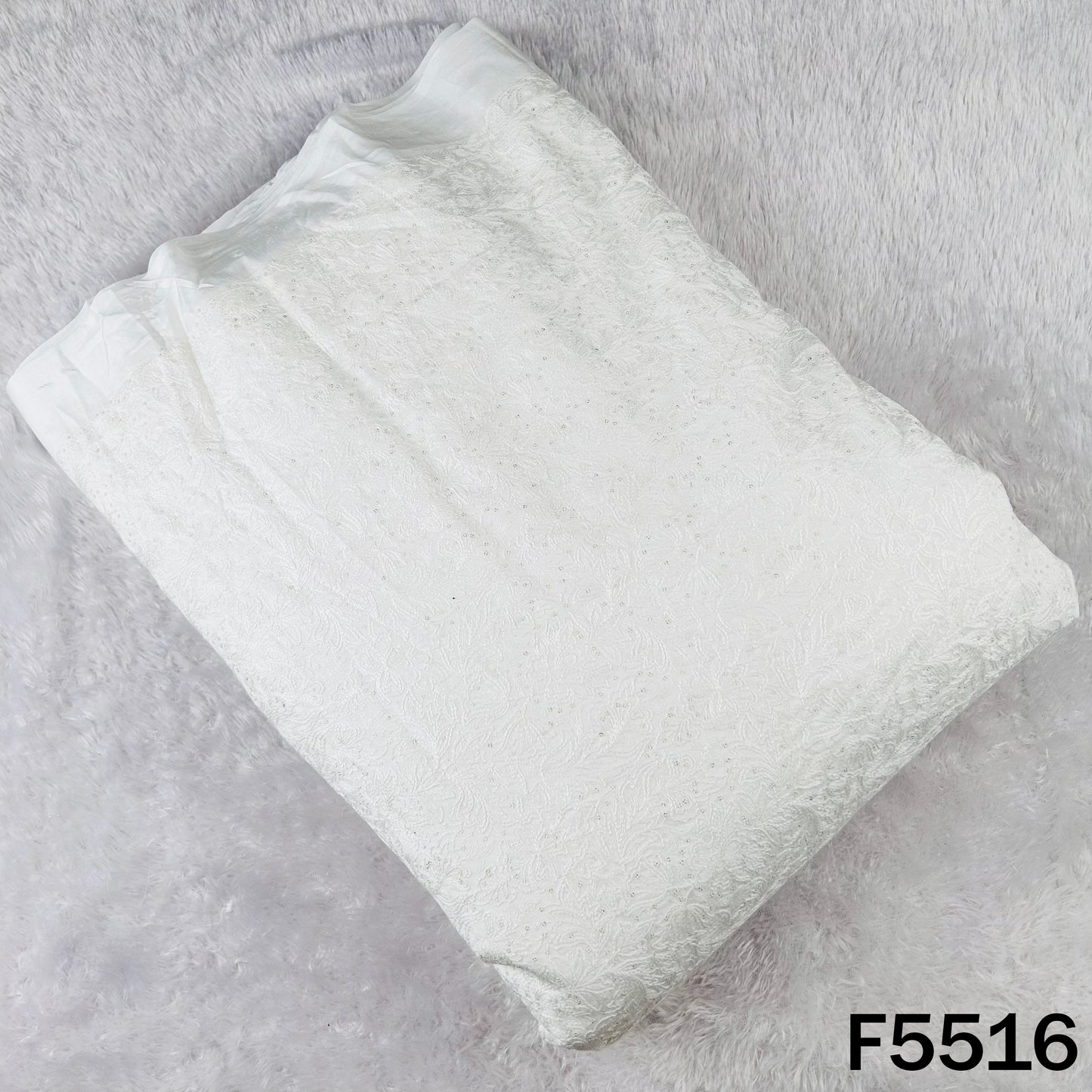 Dyeable Thread Sequins Embroidered Dola Silk Fabric - F5516