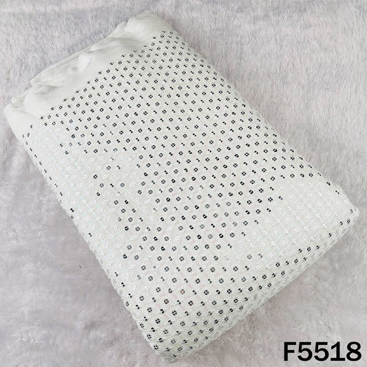 Dyeable Thread Sequins Embroidered Faux Mirror Work Georgette Fabric - F5518