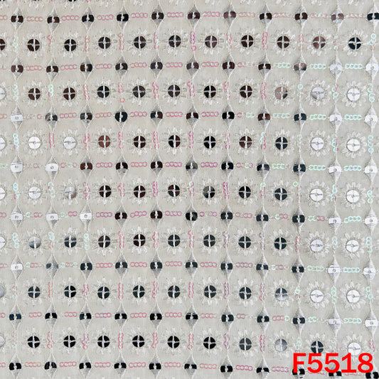 Dyeable Thread Sequins Embroidered Faux Mirror Work Georgette Fabric - F5518