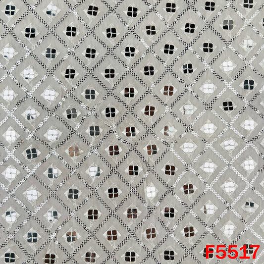 Dyeable Thread Sequins Embroidered Faux Mirror Work Georgette Fabric - F5517