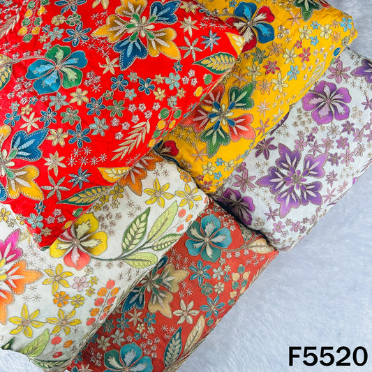 Digital Print Zari Sequins Embroidered Crepe Fabric - F5520