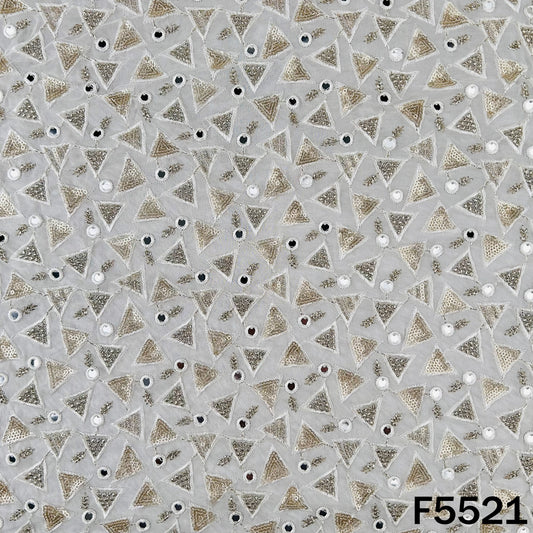 Dyeable Thread Sequins Embroidered Faux Mirror Work Georgette Fabric - F5521