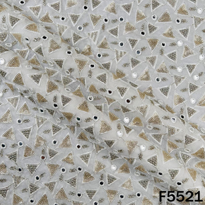 Dyeable Thread Sequins Embroidered Faux Mirror Work Georgette Fabric - F5521