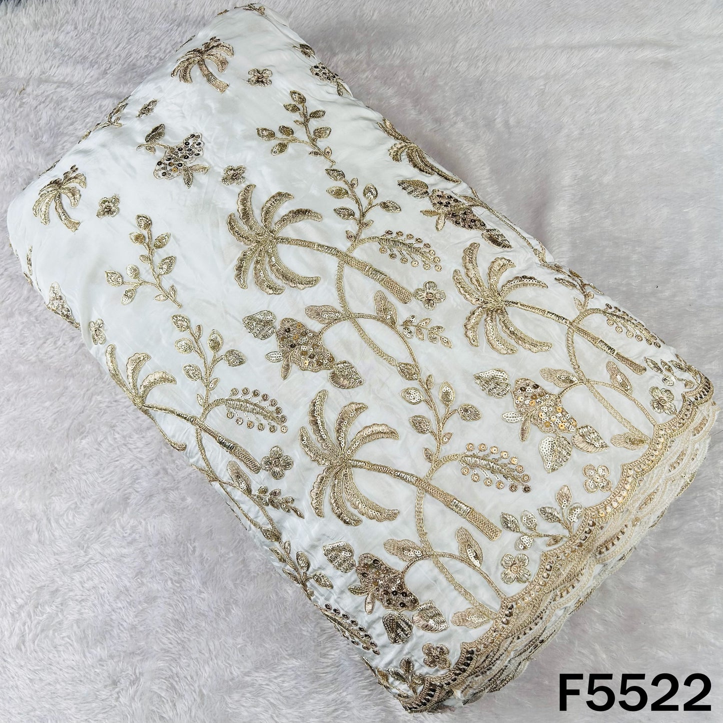 Dyeable Zari Sequins Embroidered Crepe Fabric - F5522