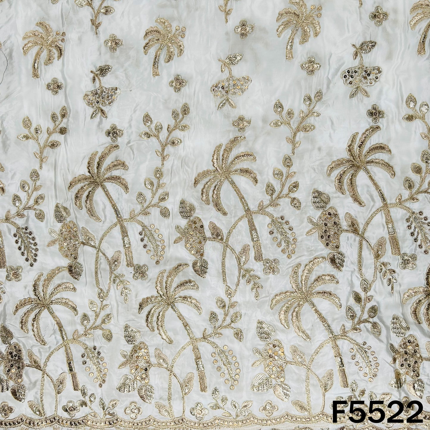 Dyeable Zari Sequins Embroidered Crepe Fabric - F5522