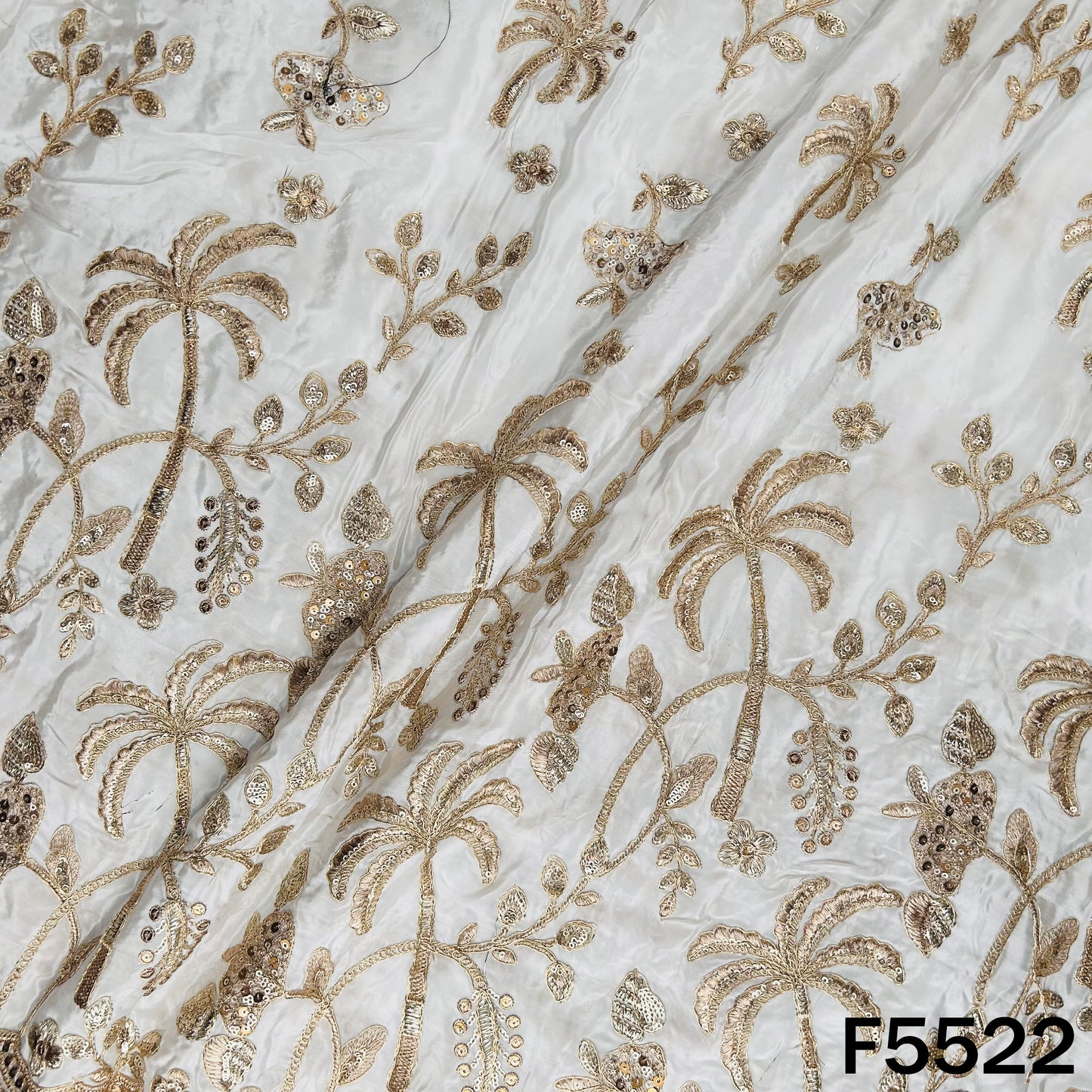 Dyeable Zari Sequins Embroidered Crepe Fabric - F5522