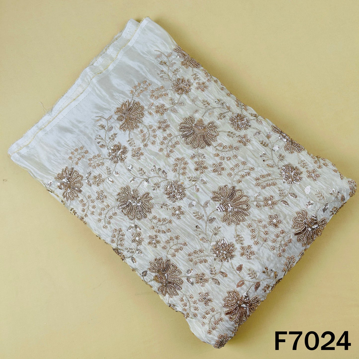 Dyeable Cut Dana Zari Sequins Embroidered Shimmer Tissue Fabric - F7024