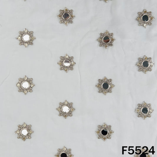 Dyeable Zari Sequins Embroidered Faux Mirror Work Georgette Fabric - F5524