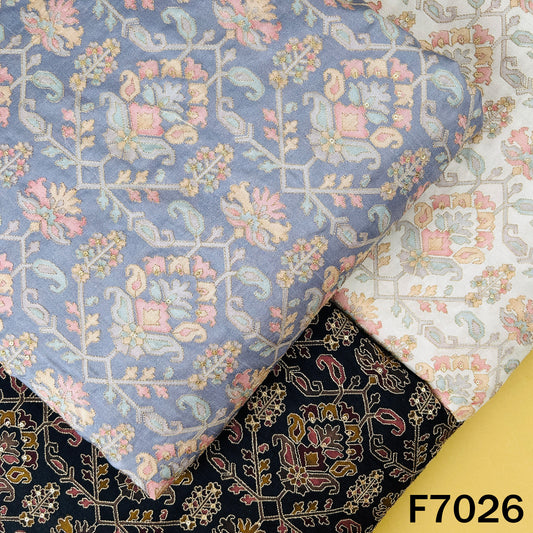 Positional Print Zari Sequins Work Dola Silk Fabric - F7026