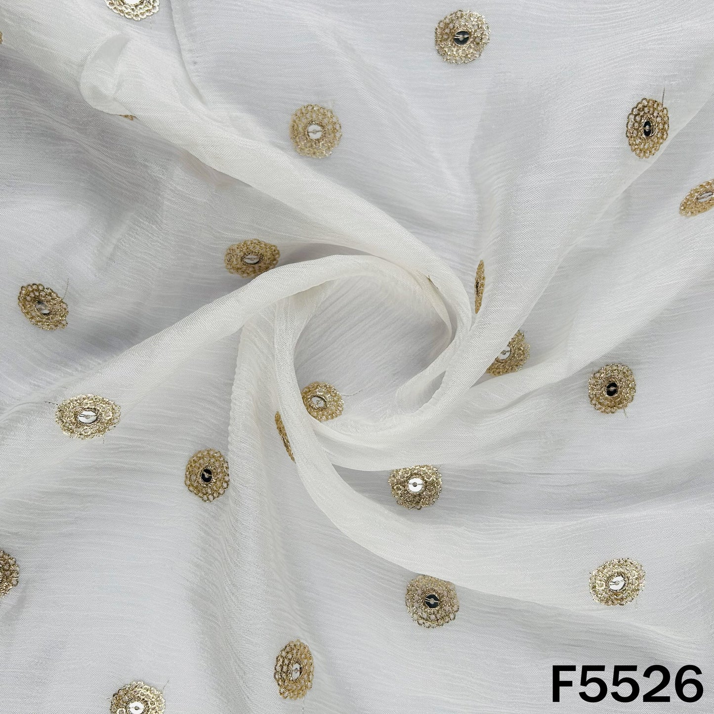 Dyeable Zari Sequins Embroidered Chinnon Chiffon Fabric - F5526