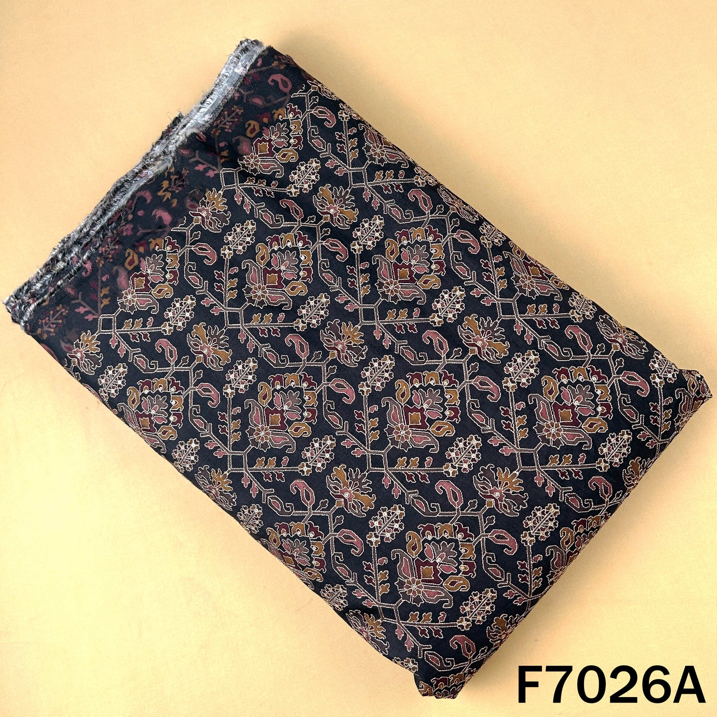 Positional Print Zari Sequins Work Dola Silk Fabric - F7026