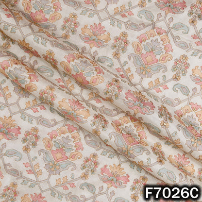 Positional Print Zari Sequins Work Dola Silk Fabric - F7026