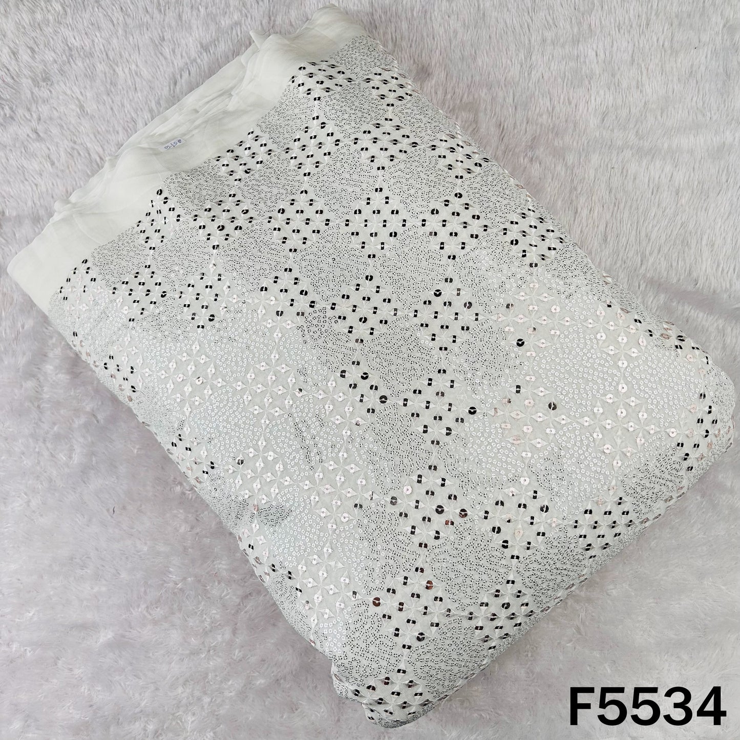 Dyeable Thread Sequins Embroidered Faux Mirror Work Georgette Fabric - F5534