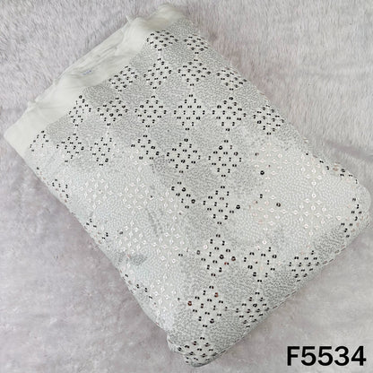 Dyeable Thread Sequins Embroidered Faux Mirror Work Georgette Fabric - F5534