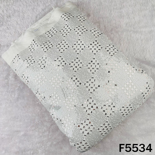 Dyeable Thread Sequins Embroidered Faux Mirror Work Georgette Fabric - F5534