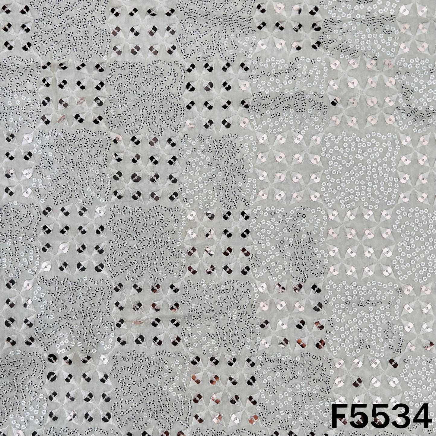 Dyeable Thread Sequins Embroidered Faux Mirror Work Georgette Fabric - F5534