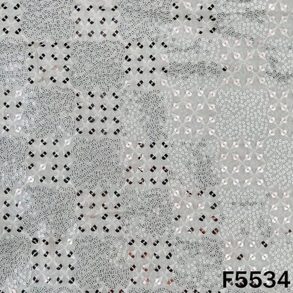 Dyeable Thread Sequins Embroidered Faux Mirror Work Georgette Fabric - F5534