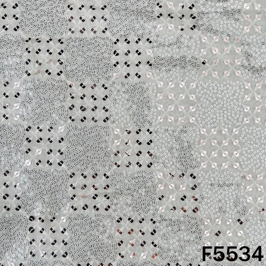 Dyeable Thread Sequins Embroidered Faux Mirror Work Georgette Fabric - F5534