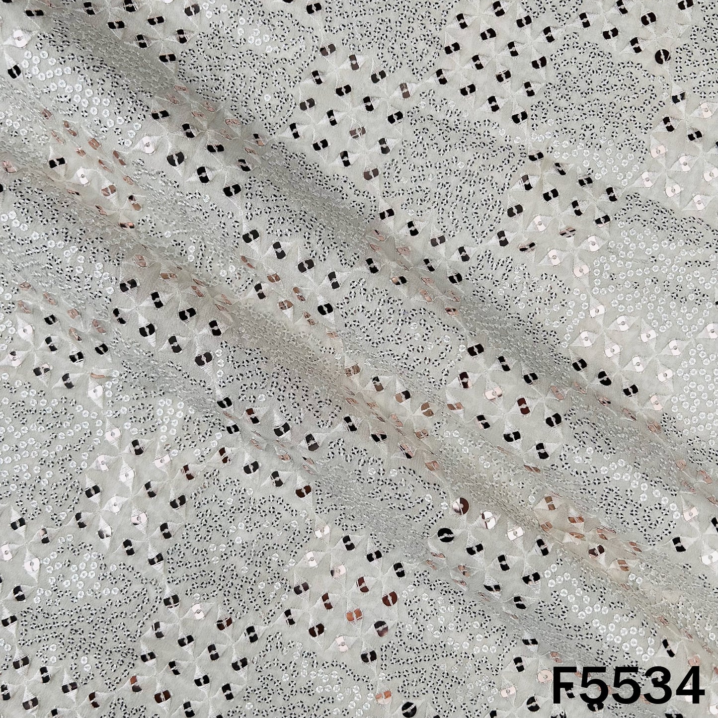 Dyeable Thread Sequins Embroidered Faux Mirror Work Georgette Fabric - F5534