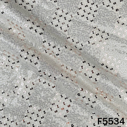 Dyeable Thread Sequins Embroidered Faux Mirror Work Georgette Fabric - F5534