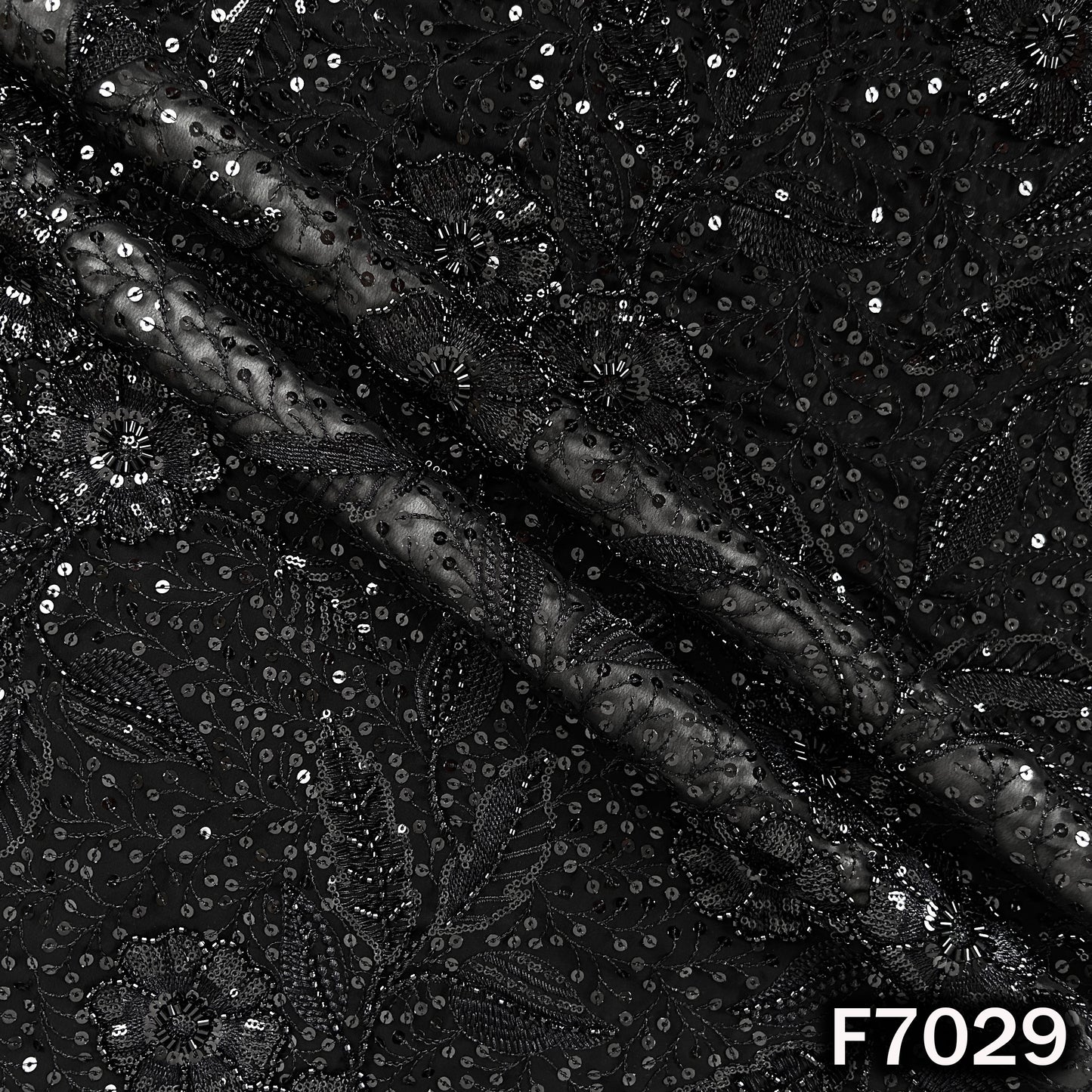 Cut Dana Thread Sequins Embroidered Georgette Fabric - F7029