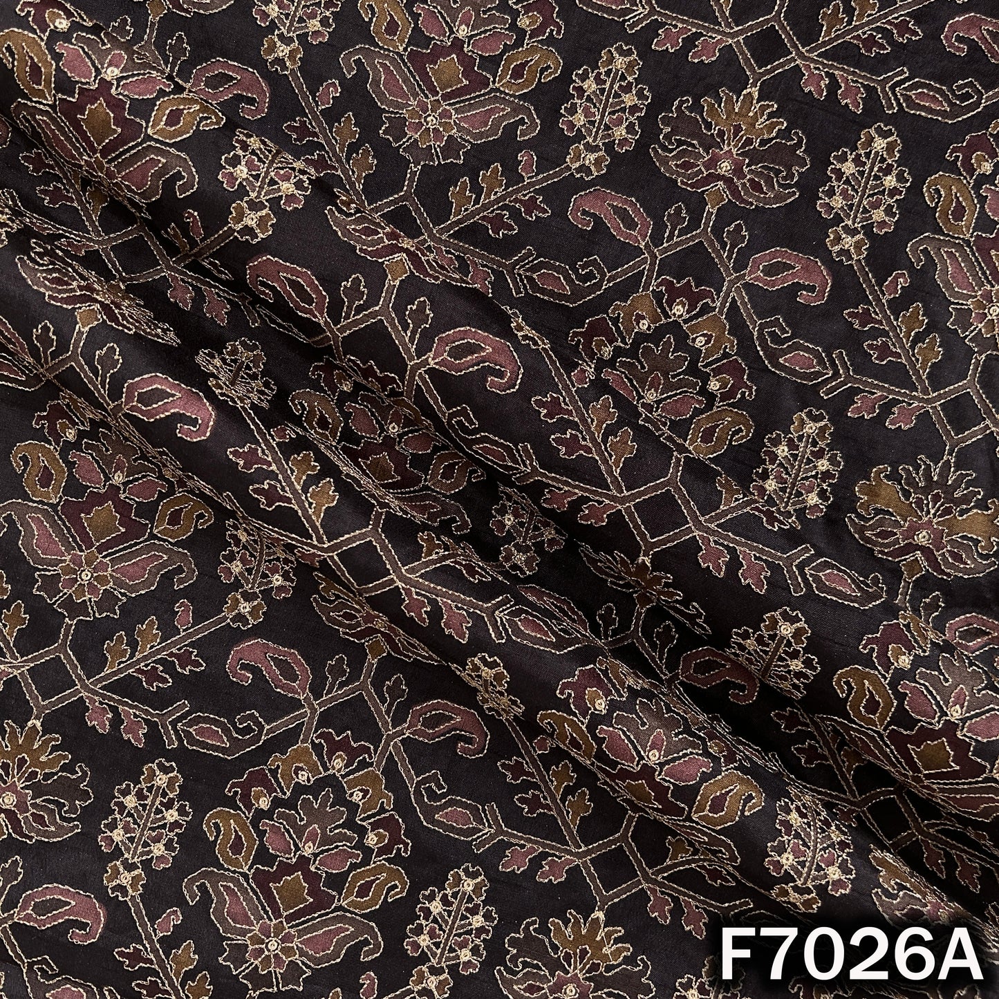 Positional Print Zari Sequins Work Dola Silk Fabric - F7026