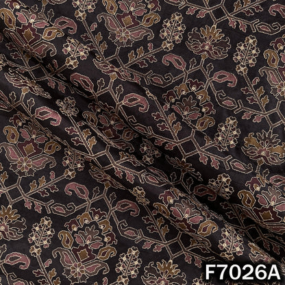 Positional Print Zari Sequins Work Dola Silk Fabric - F7026