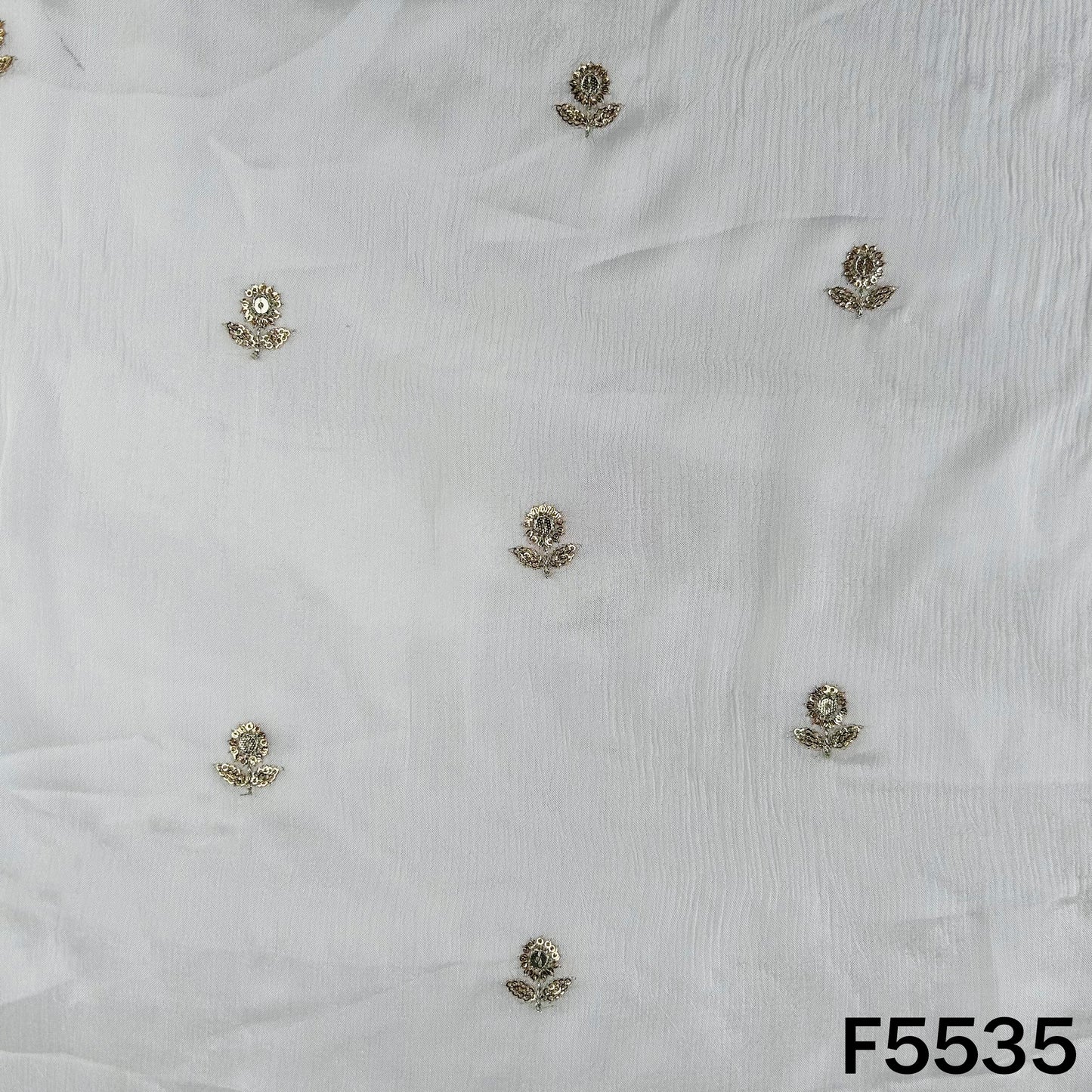 Dyeable Zari Sequins Embroidered Chinnon Chiffon Fabric - F5535