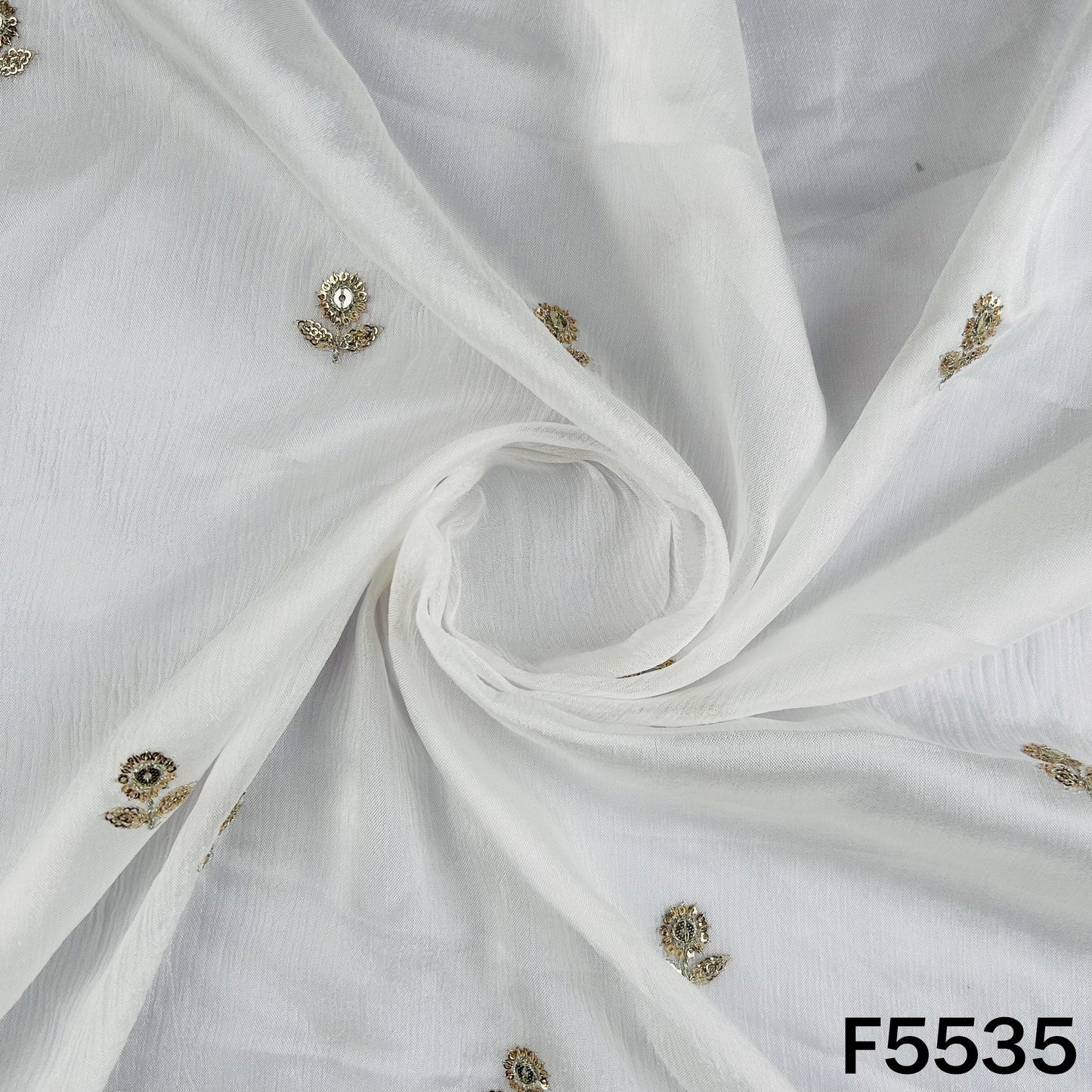 Dyeable Zari Sequins Embroidered Chinnon Chiffon Fabric - F5535