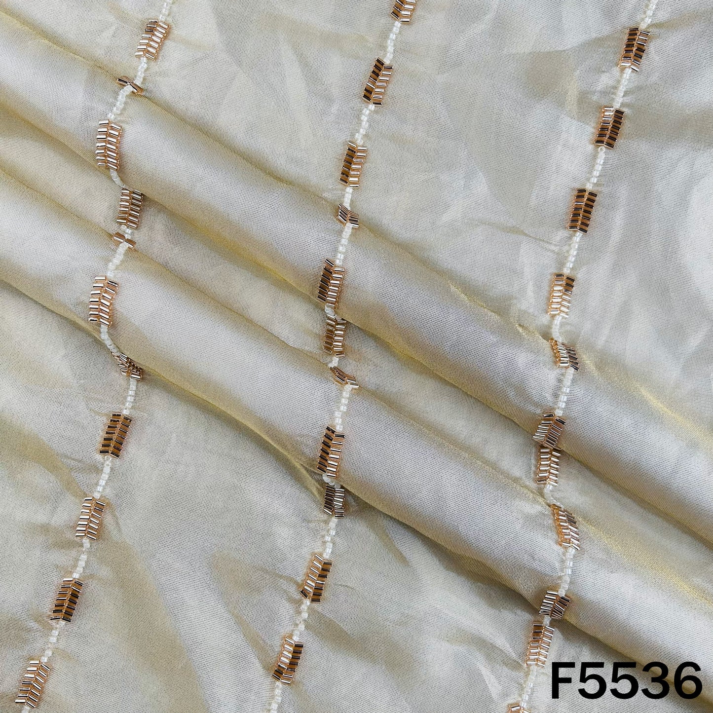 Dyeable Cut Dana Pearl Embroidered Shimmer Tissue Fabric - F5536