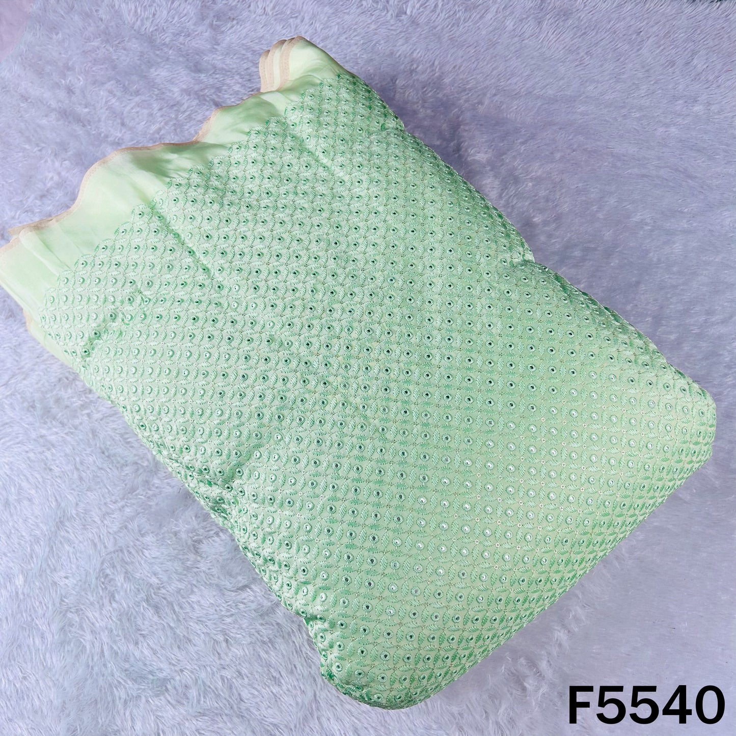 Thread Sequins Embroidered Upada Silk Fabric - F5540