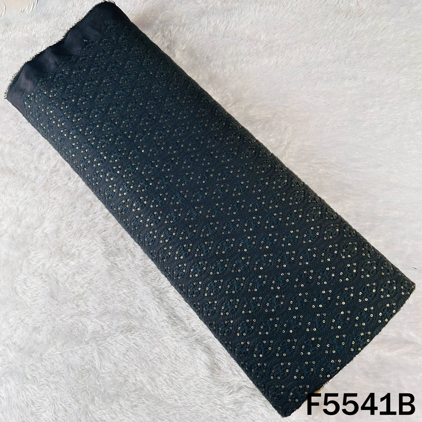 Thread Sequins Embroidered Cotton Silk Fabric - F5541