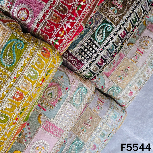 Thread Zari Sequins Embroidered Georgette Fabric - F5544