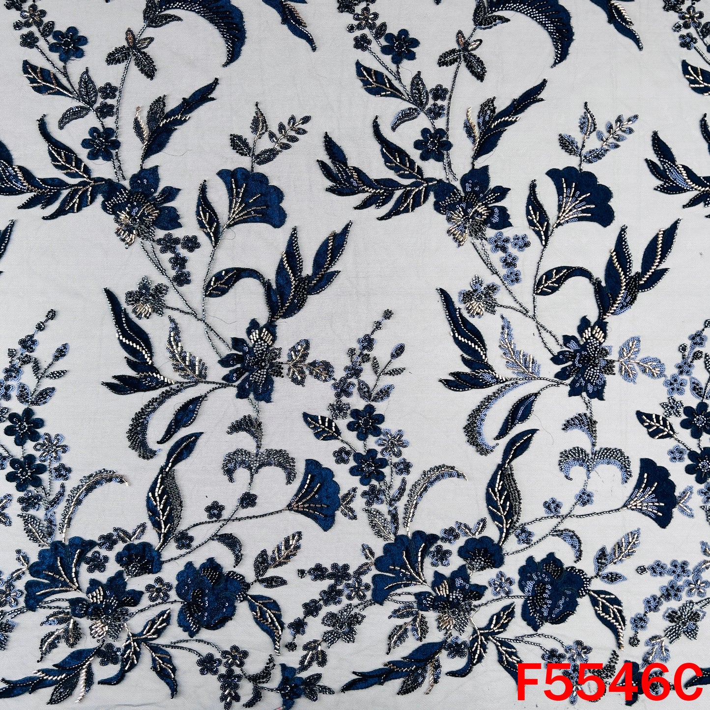 Cut Dana Sequins Embroidered Net Fabric - F5546