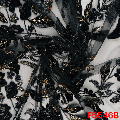 Cut Dana Sequins Embroidered Net Fabric - F5546