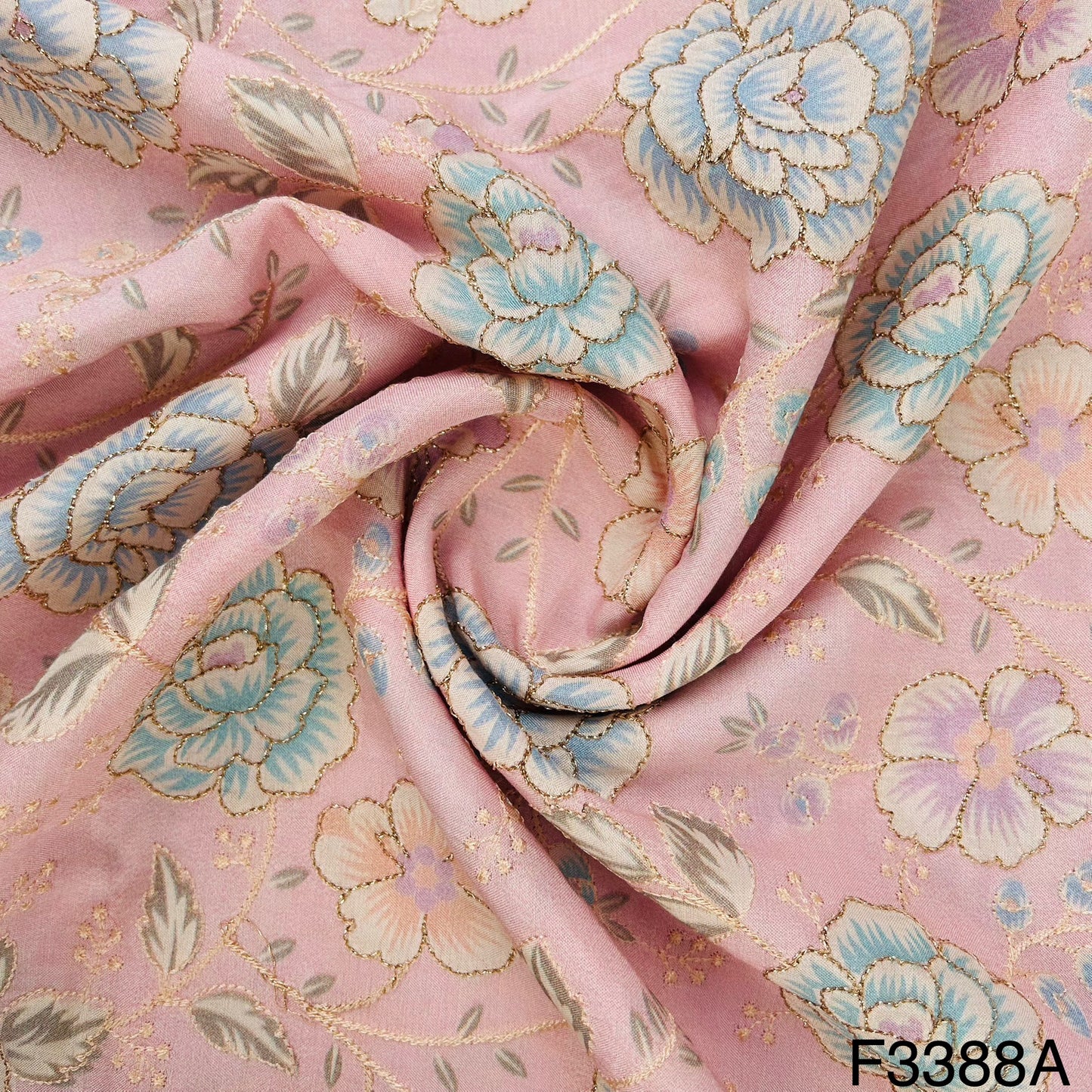 Position Print Embroidered On Uppada Silk Fabric-F3388