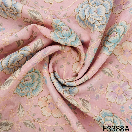 Position Print Embroidered On Uppada Silk Fabric-F3388