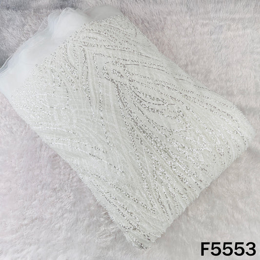 Cut Dana Sequins Pearl Embroidered Net Fabric - F5553