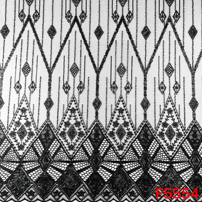 Cut Dana Sequins Pearl Embroidered Net Fabric - F5554
