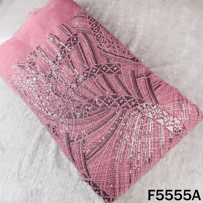 Cut Dana Sequins Pearl Embroidered Net Fabric - F5555