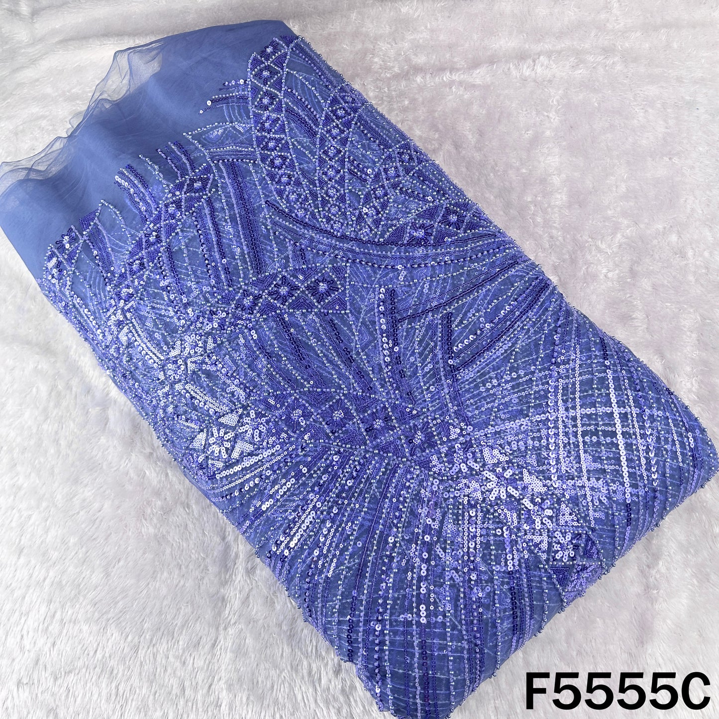 Cut Dana Sequins Pearl Embroidered Net Fabric - F5555