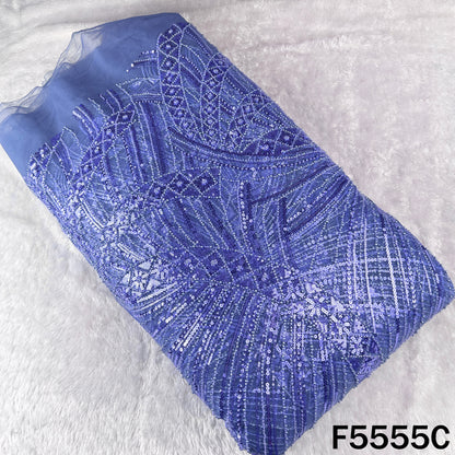 Cut Dana Sequins Pearl Embroidered Net Fabric - F5555