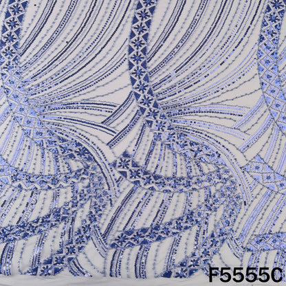 Cut Dana Sequins Pearl Embroidered Net Fabric - F5555