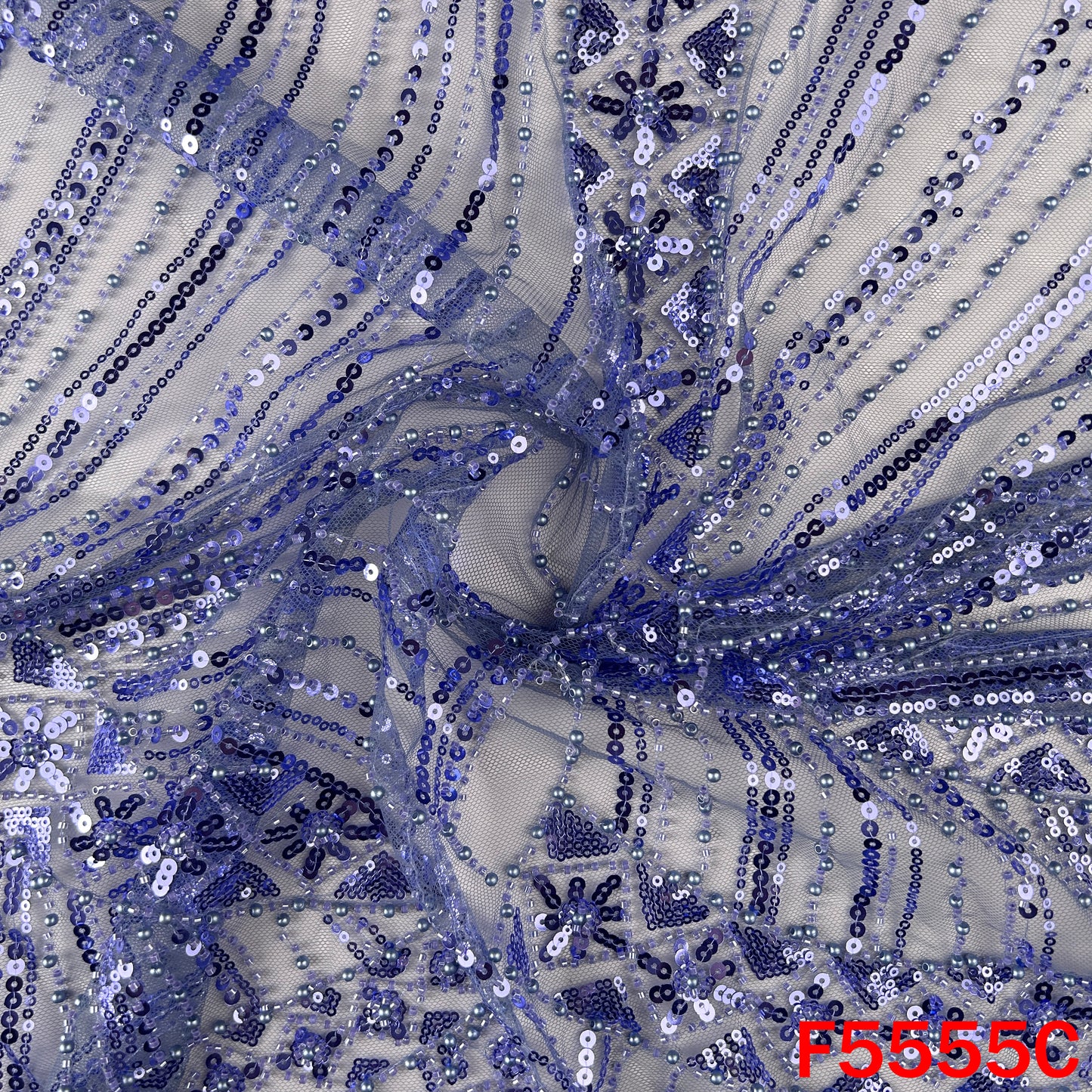 Cut Dana Sequins Pearl Embroidered Net Fabric - F5555