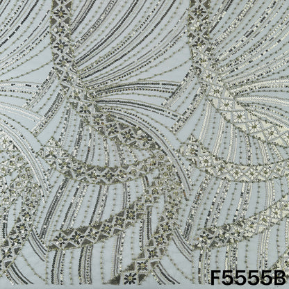 Cut Dana Sequins Pearl Embroidered Net Fabric - F5555