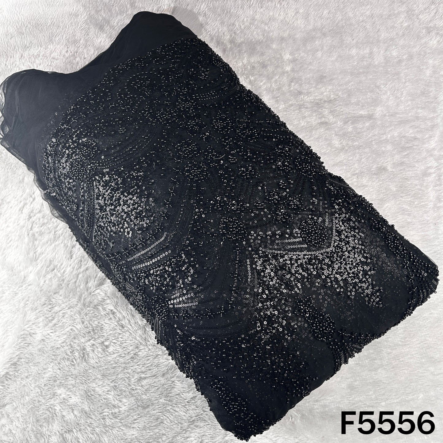 Cut Dana Sequins Pearl Embroidered Net Fabric - F5556
